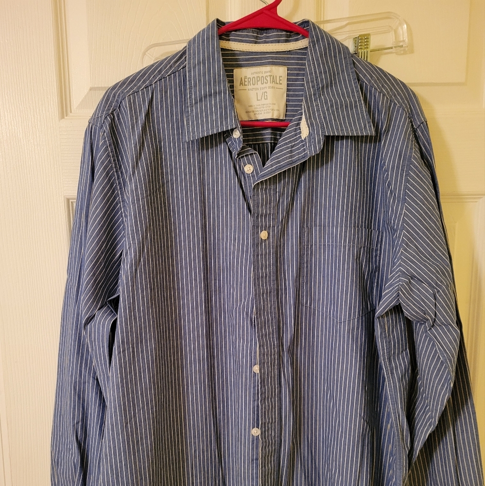 AEROPOSTALE Mens Long Sleeve Striped Dress Shirt Blue/white stripe Size Large